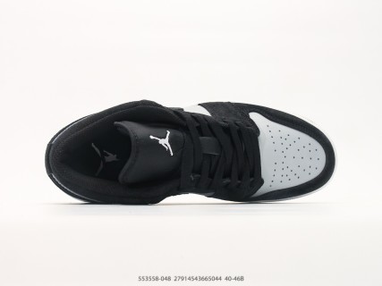 Jordan Air Jordan 1 Low Black White Grey Retro Basketball Shoe view 3