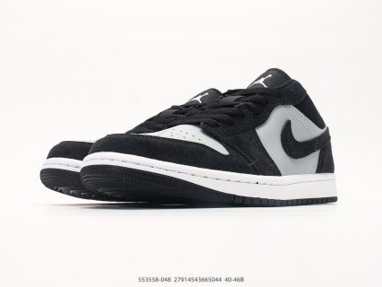 Jordan Air Jordan 1 Low Black White Grey Retro Basketball Shoe view 5