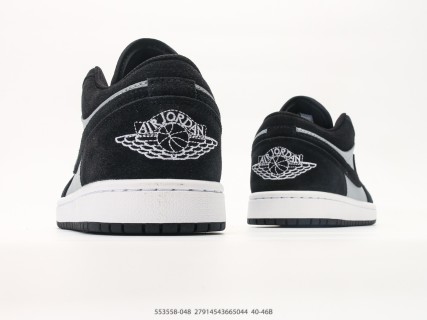 Jordan Air Jordan 1 Low Black White Grey Retro Basketball Shoe view 6