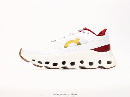 On Cloudmonster White Red Yellow Low-Top Running Shoe