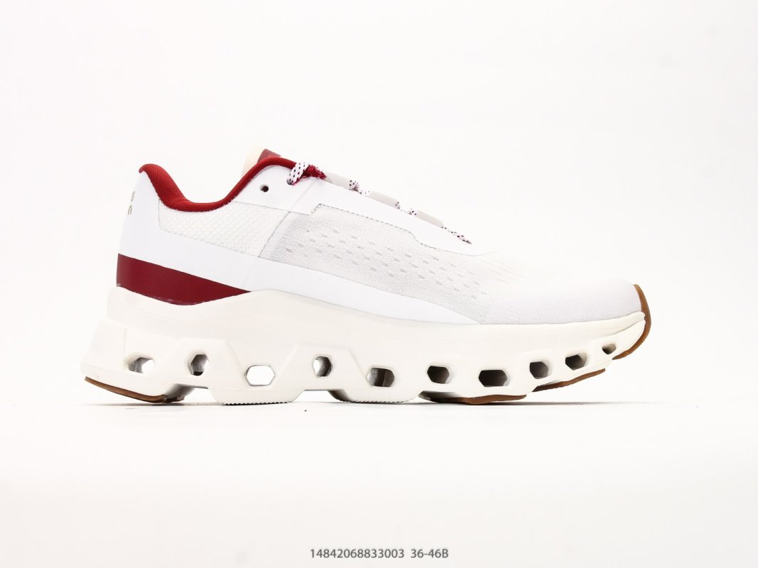 On Cloudmonster White Red Yellow Low-Top Running Shoe view