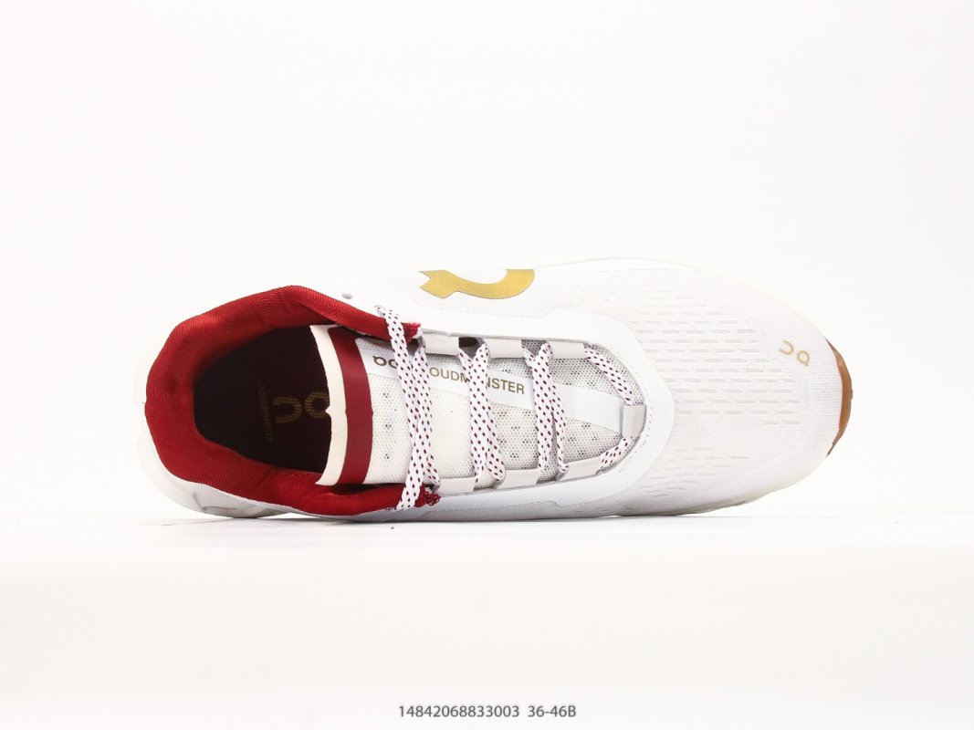 On Cloudmonster White Red Yellow Low-Top Running Shoe view