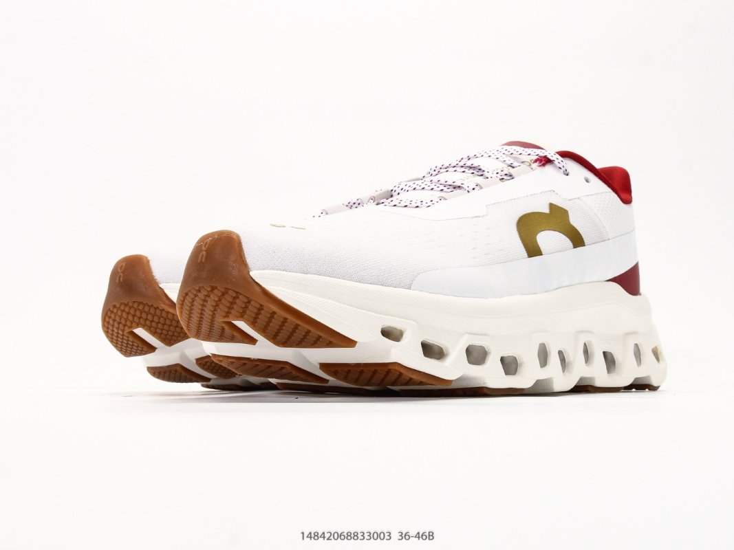 On Cloudmonster White Red Yellow Low-Top Running Shoe view