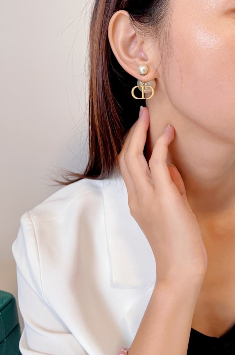 Dior Baby Pearl Drop Earrings Gold Vintage view
