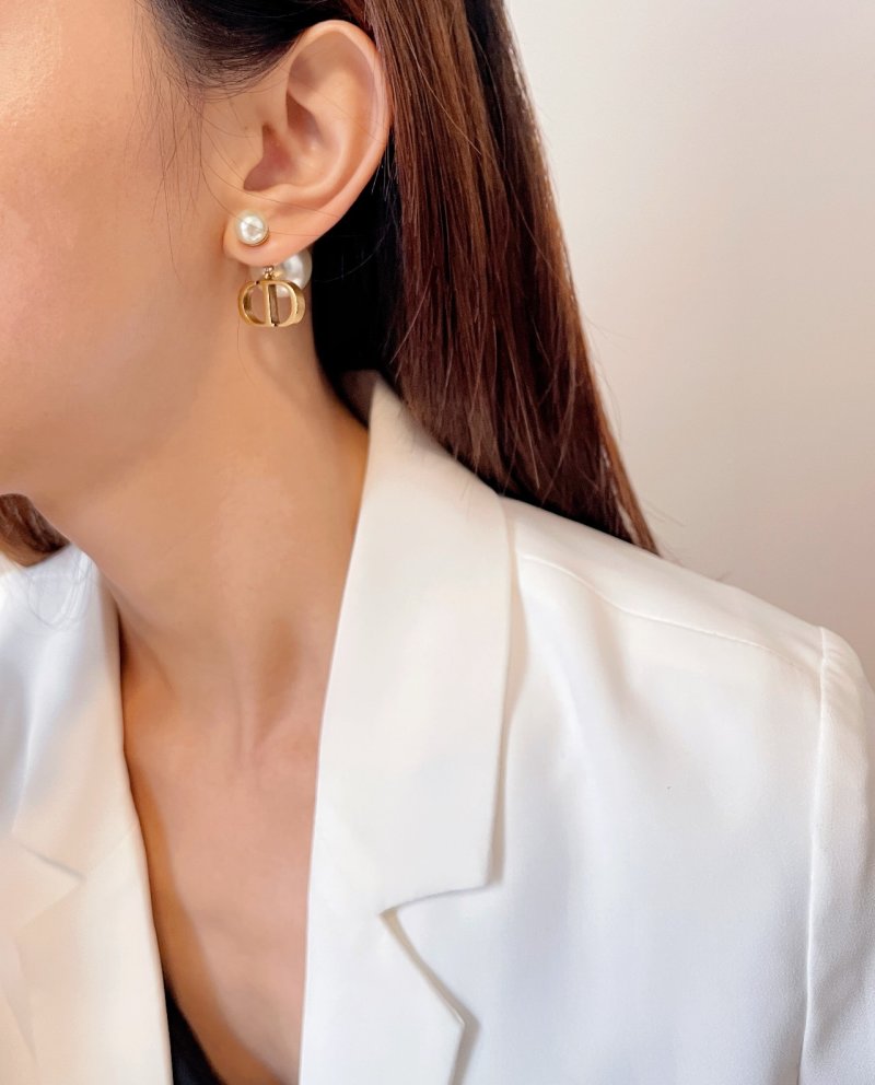 Dior Baby Pearl Drop Earrings Gold Vintage view