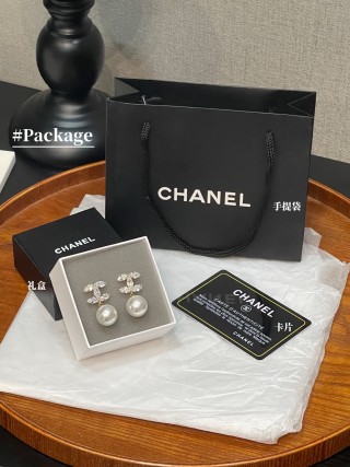 Chanel CC Pearl Double C Silver Needle Earrings Replica