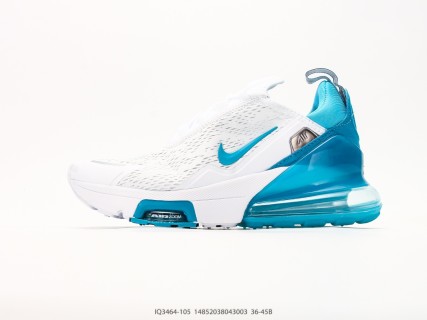 Nike Air Max 270 Flyknit White Blue Cushioned Running Shoe