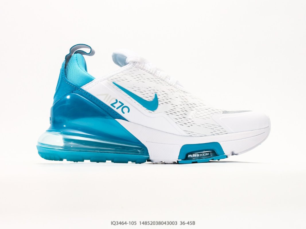 Nike Air Max 270 Flyknit White Blue Cushioned Running Shoe view