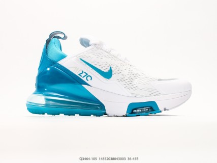 Nike Air Max 270 Flyknit White Blue Cushioned Running Shoe view 2