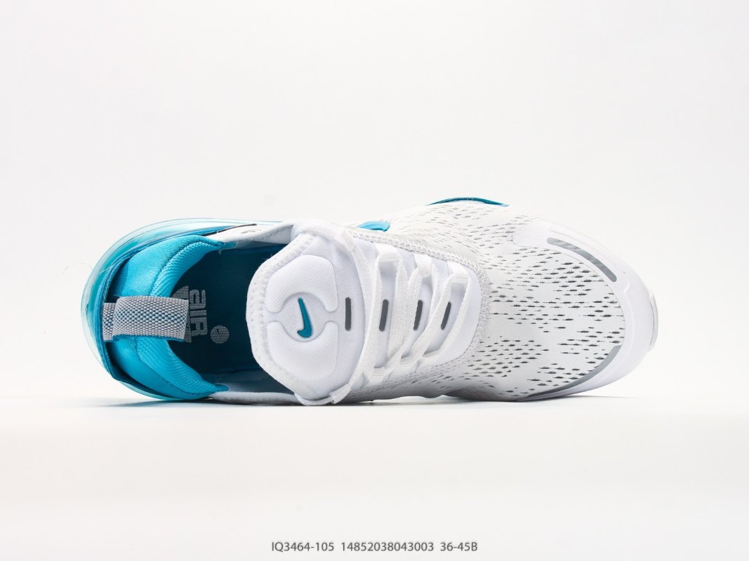 Nike Air Max 270 Flyknit White Blue Cushioned Running Shoe view