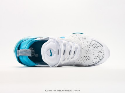 Nike Air Max 270 Flyknit White Blue Cushioned Running Shoe view 3