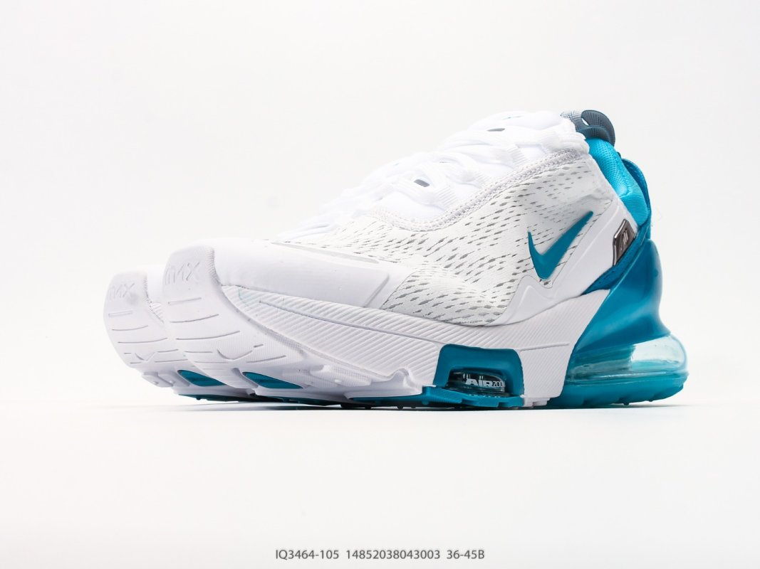 Nike Air Max 270 Flyknit White Blue Cushioned Running Shoe view