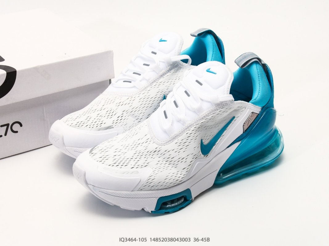 Nike Air Max 270 Flyknit White Blue Cushioned Running Shoe view