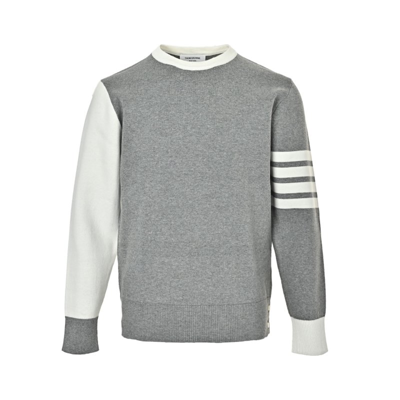 Thom Browne 22FW Grey & Cream Colorblock Crewneck Sweater view