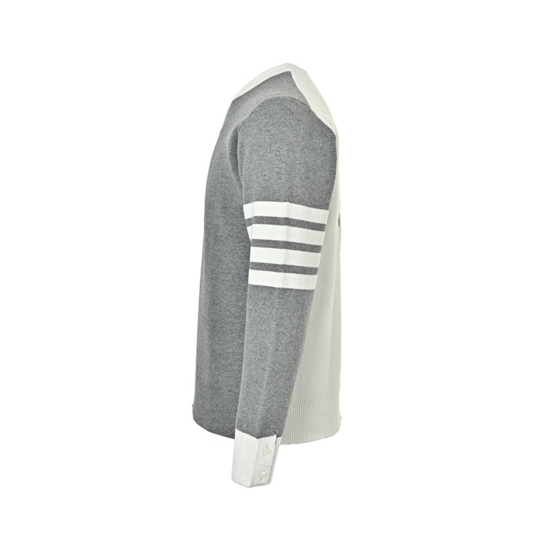 Thom Browne 22FW Grey & Cream Colorblock Crewneck Sweater view