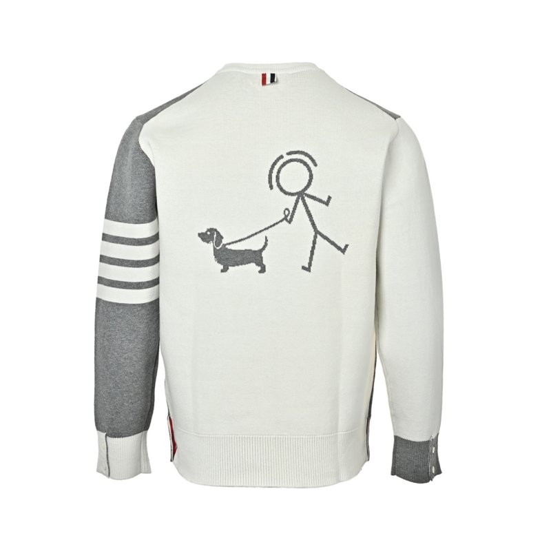 Thom Browne 22FW Grey & Cream Colorblock Crewneck Sweater view