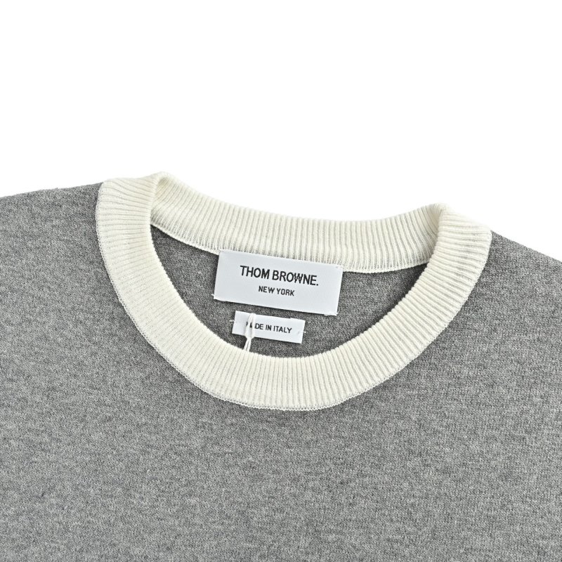 Thom Browne 22FW Grey & Cream Colorblock Crewneck Sweater view