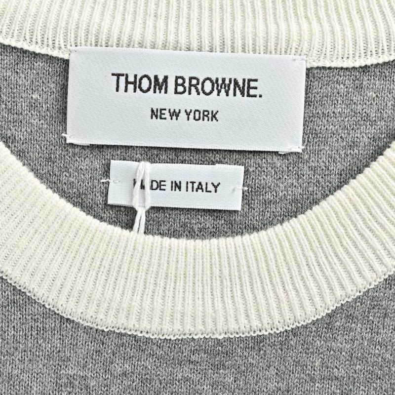 Thom Browne 22FW Grey & Cream Colorblock Crewneck Sweater view