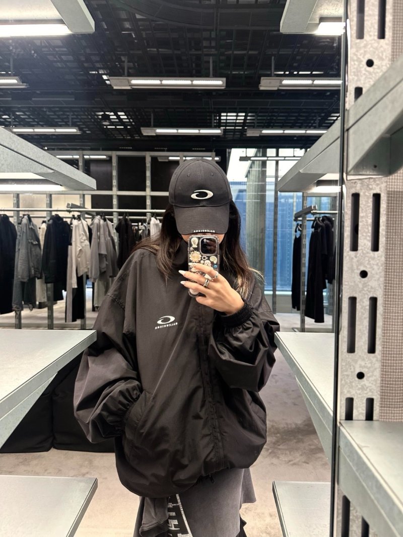 Balenciaga Logo Windbreaker Black White view