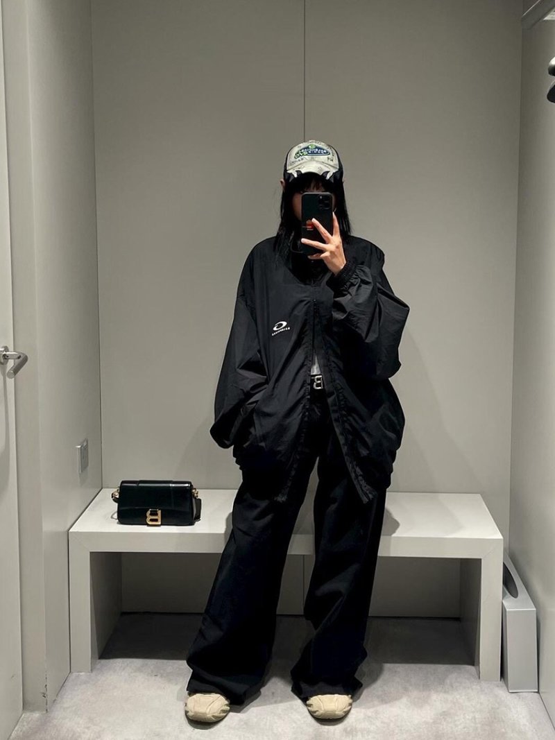Balenciaga Logo Windbreaker Black White view