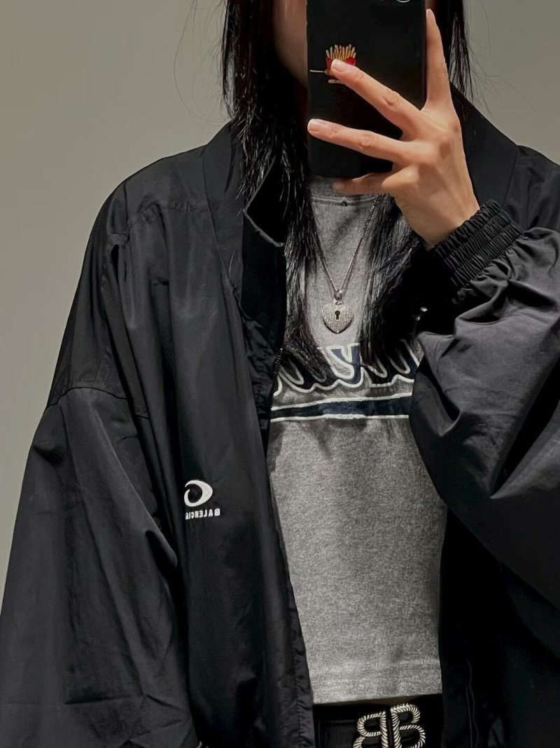Balenciaga Logo Windbreaker Black White view