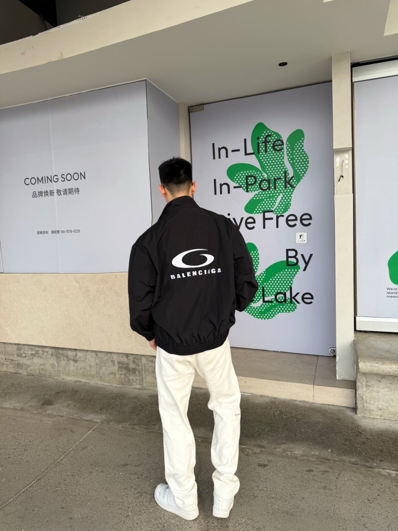 Balenciaga Logo Windbreaker Black White view