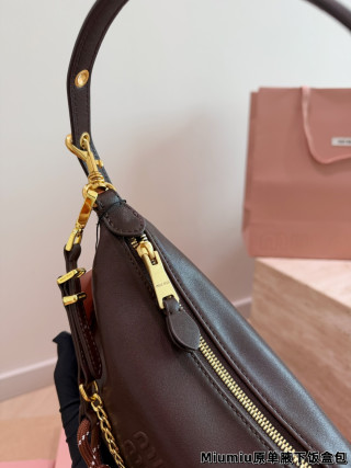 Miu Miu Leather Hobo Shoulder Bag - Burgundy with Chain Strap view 3