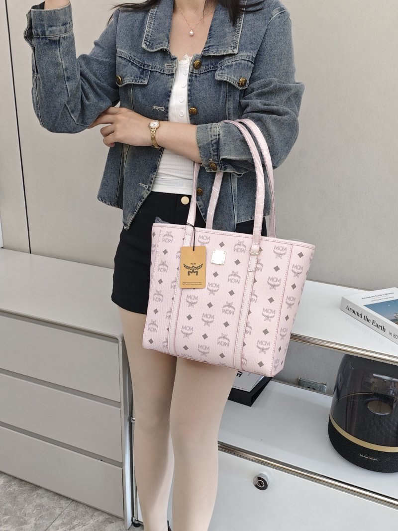 MCM Visetos Small Tote Bag Pink Monogram