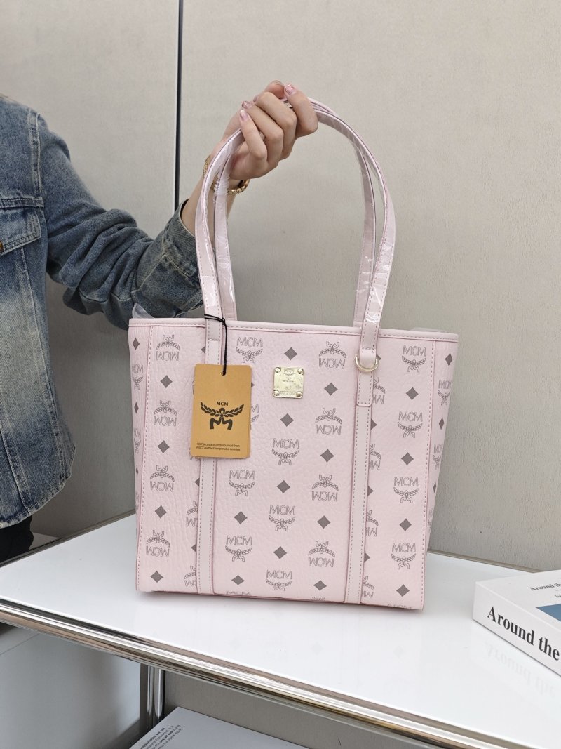 MCM Visetos Small Tote Bag Pink Monogram view