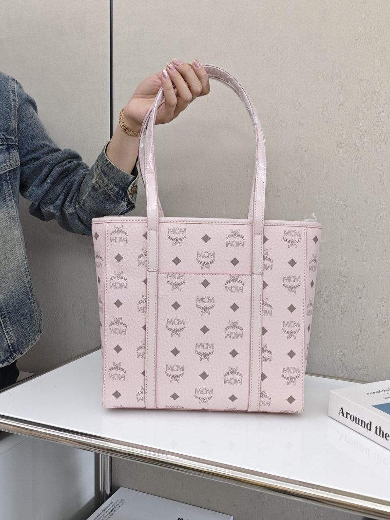 MCM Visetos Small Tote Bag Pink Monogram view
