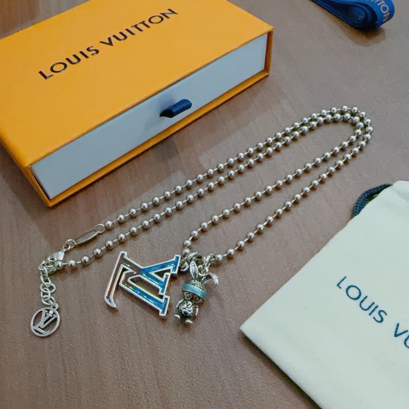 Louis Vuitton LV Monogram Silver Chain Necklace - Vintage Punk Style view