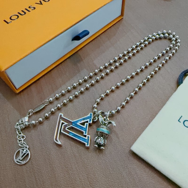 Louis Vuitton LV Monogram Silver Chain Necklace - Vintage Punk Style view