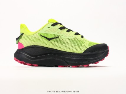 HOKA Challenger 8 Neon Yellow Black Pink Running Shoe view 2