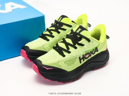 HOKA Challenger 8 Neon Yellow Black Pink Running Shoe view 9