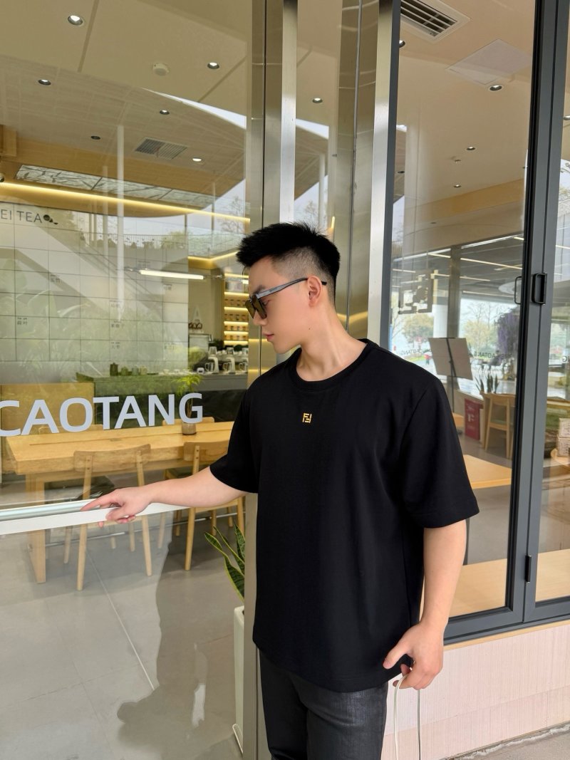 Fendi Black Small Logo Embroidered T-Shirt view