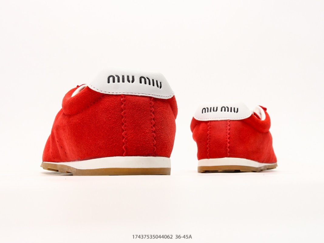 Miu Miu Plume Low-Top Red Suede Sneaker view