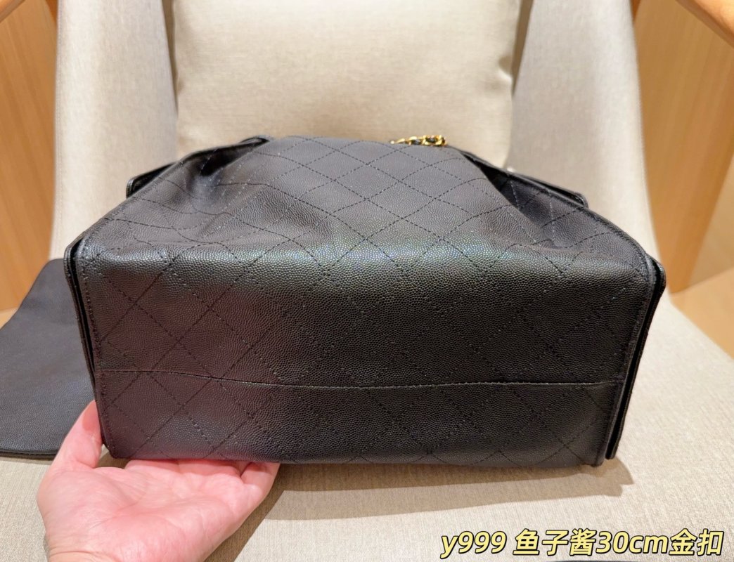 Chanel Classic Caviar Hobo Bucket Bag Black Gold Chain 30cm view