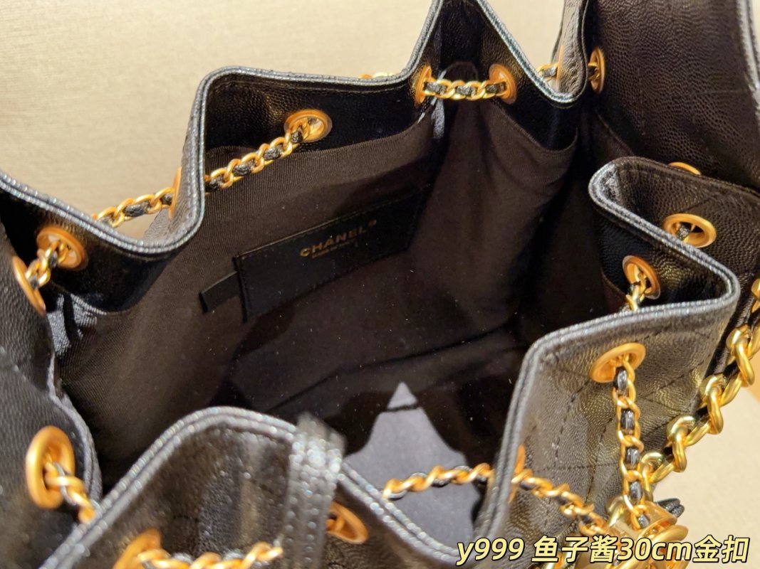 Chanel Classic Caviar Hobo Bucket Bag Black Gold Chain 30cm view