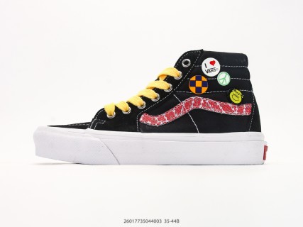 Vans Sk8-Hi Black Pink Yellow Checkerboard High Top Sneaker