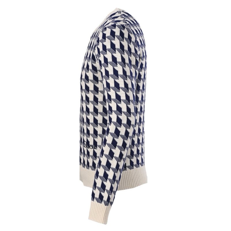 Dior CD Houndstooth Check Jacquard Wool Knit Sweater Navy Cream view