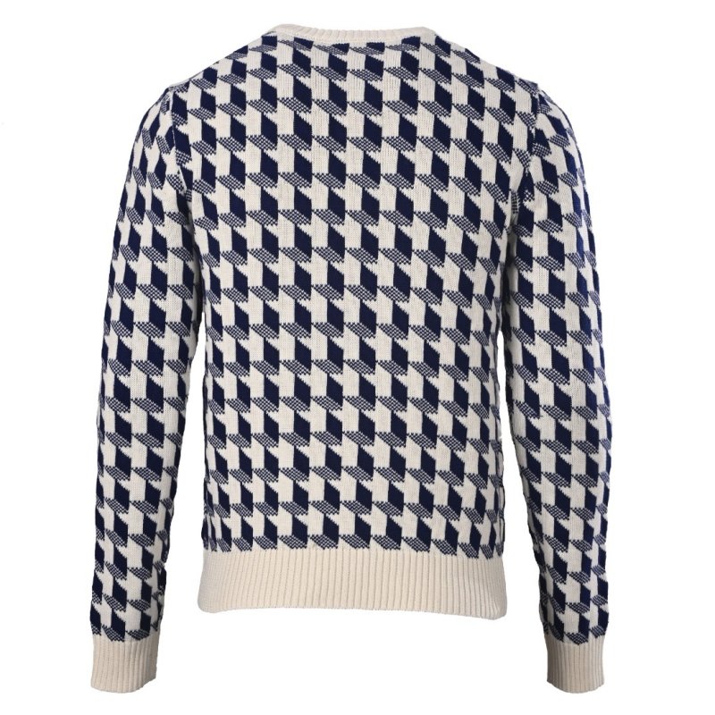 Dior CD Houndstooth Check Jacquard Wool Knit Sweater Navy Cream view
