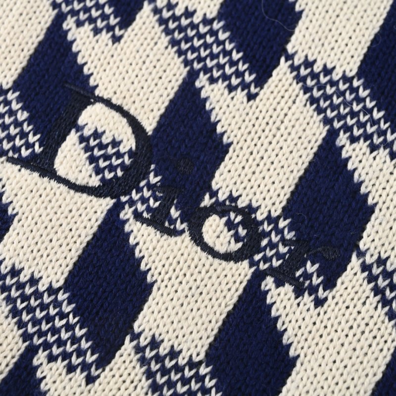 Dior CD Houndstooth Check Jacquard Wool Knit Sweater Navy Cream view