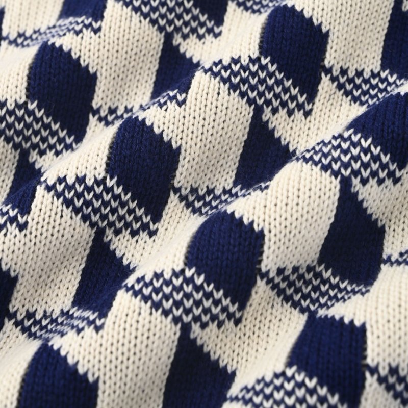 Dior CD Houndstooth Check Jacquard Wool Knit Sweater Navy Cream view