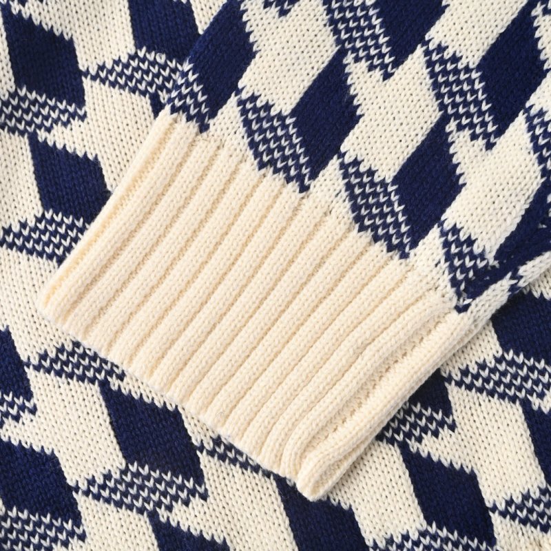 Dior CD Houndstooth Check Jacquard Wool Knit Sweater Navy Cream view