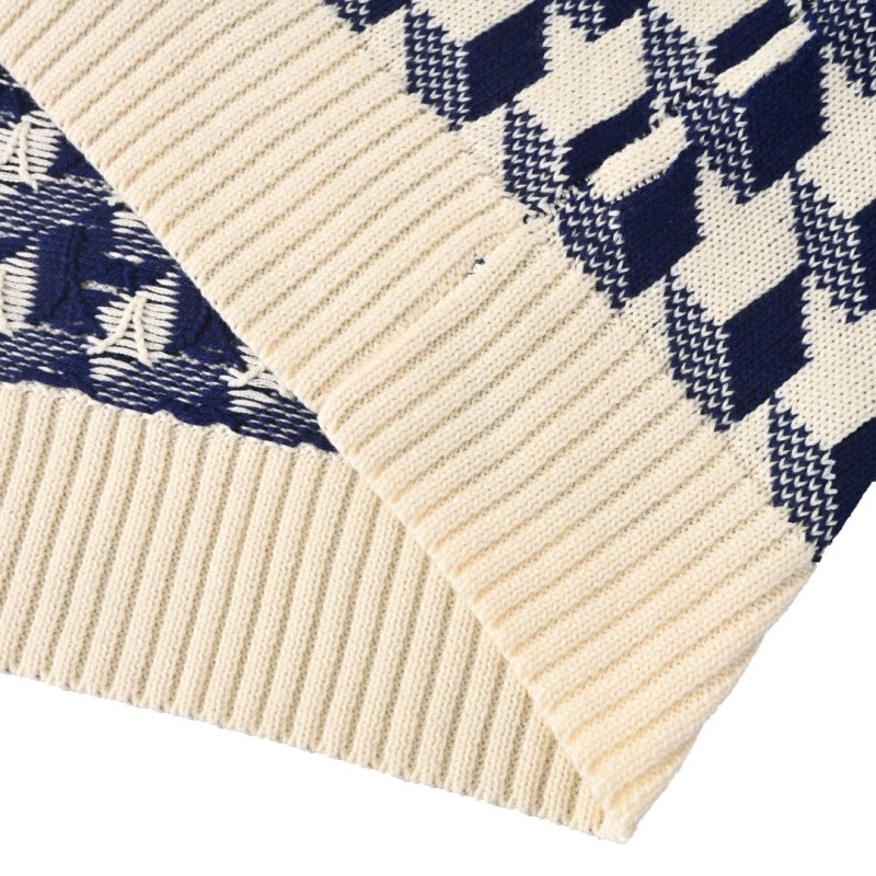 Dior CD Houndstooth Check Jacquard Wool Knit Sweater Navy Cream view