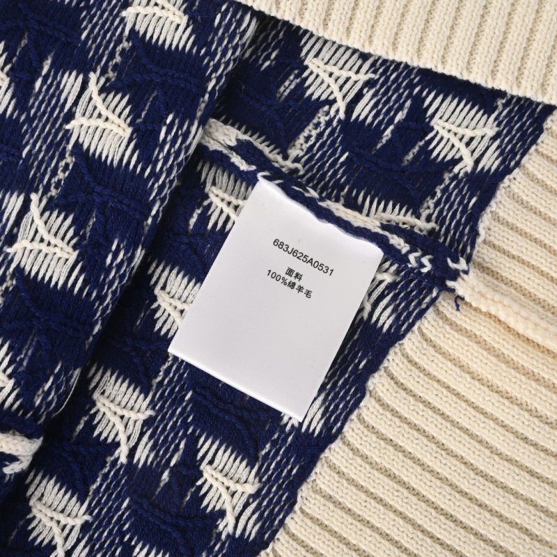 Dior CD Houndstooth Check Jacquard Wool Knit Sweater Navy Cream view