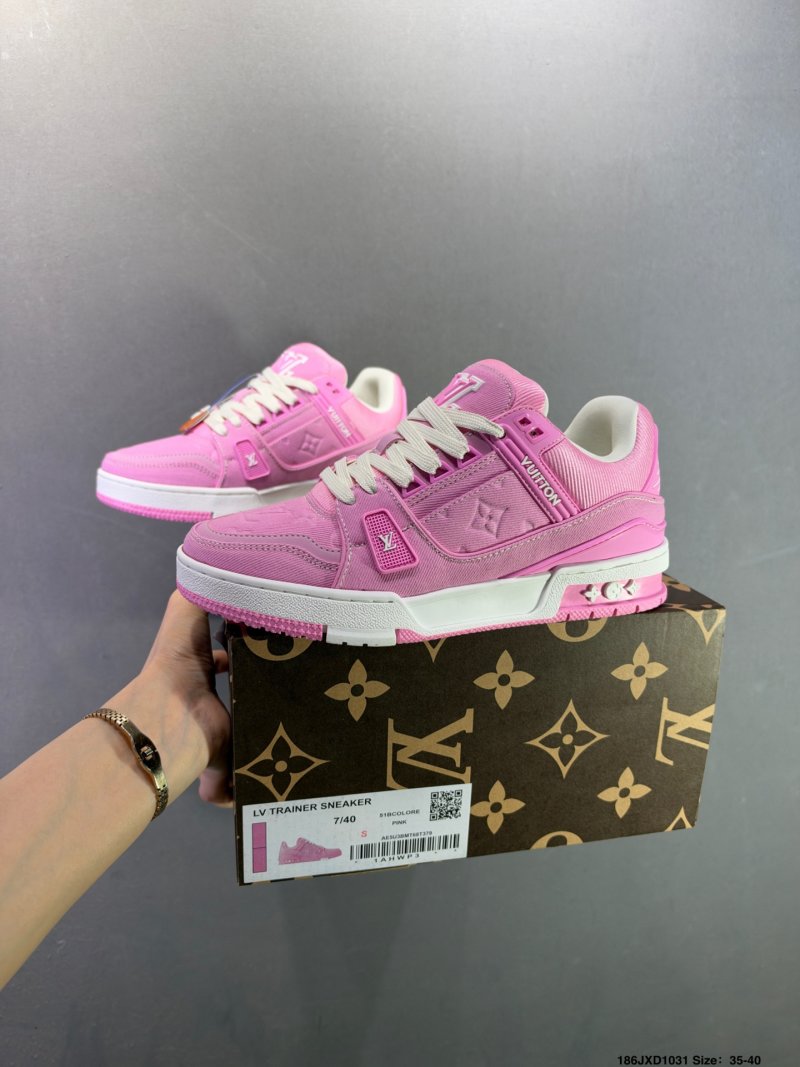 Louis Vuitton LV Trainer Pink White Low Top Sneaker view