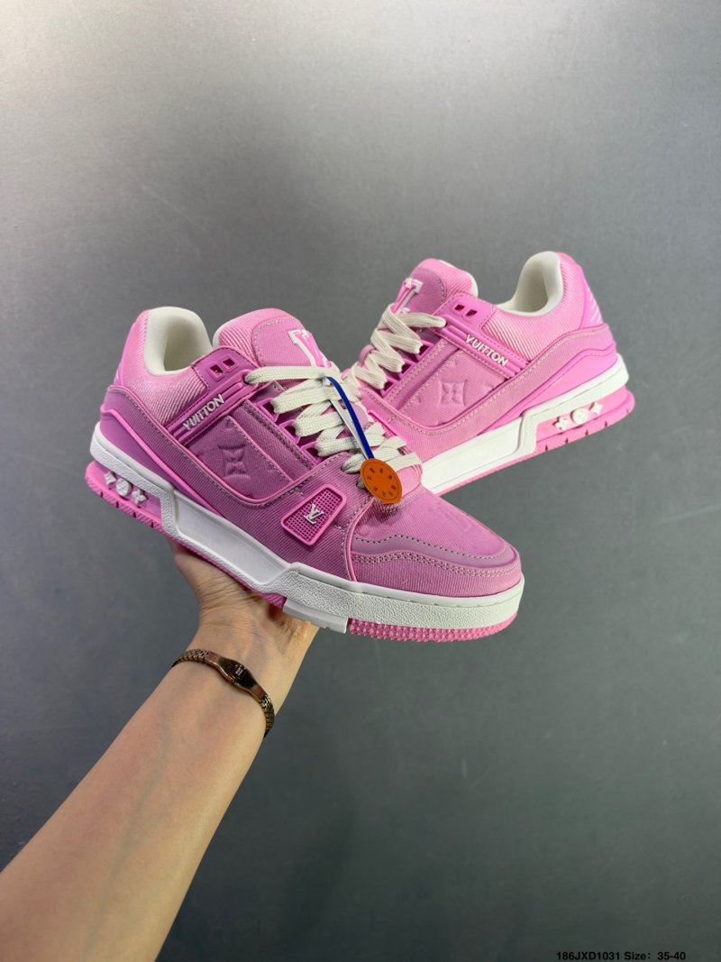 Louis Vuitton LV Trainer Pink White Low Top Sneaker view