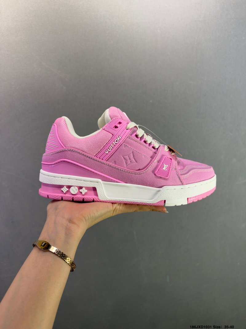 Louis Vuitton LV Trainer Pink White Low Top Sneaker view