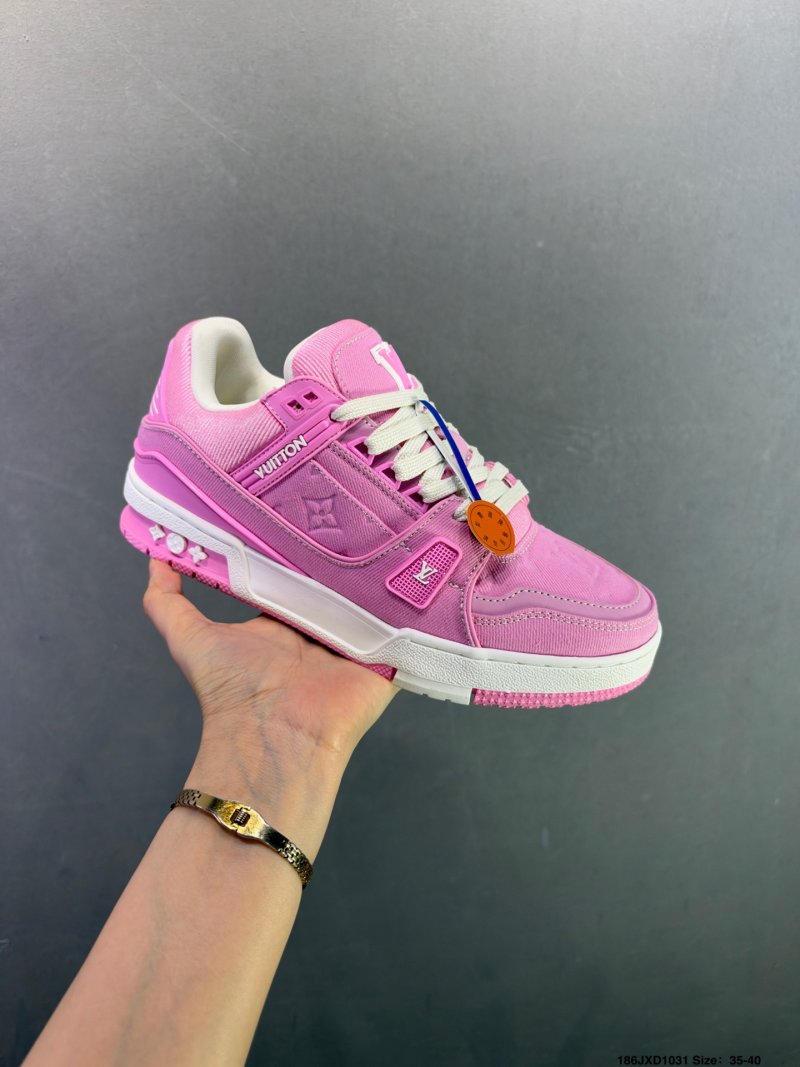Louis Vuitton LV Trainer Pink White Low Top Sneaker view
